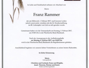 Todesfall OFM Franz Rammer